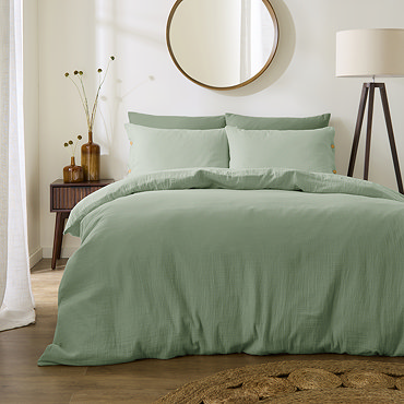 Lark Muslin Duvet Cover Set - Eucalyptus carousel image