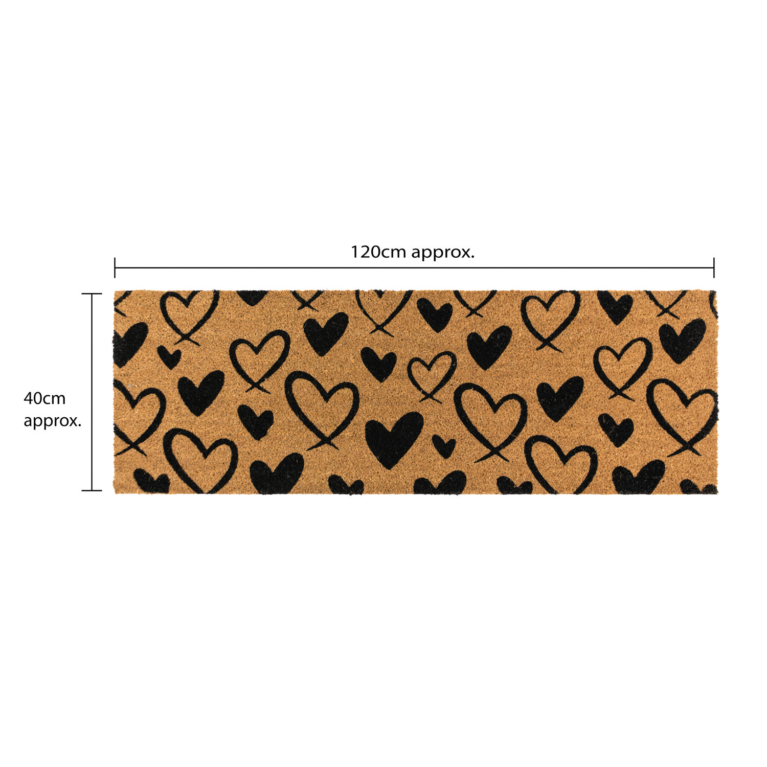line dimensions image for rectangular hearts pattern natural doormat