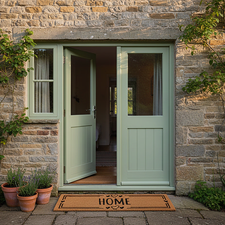 Long Home & Hearts Doormat Outside Cottage Patio Doors