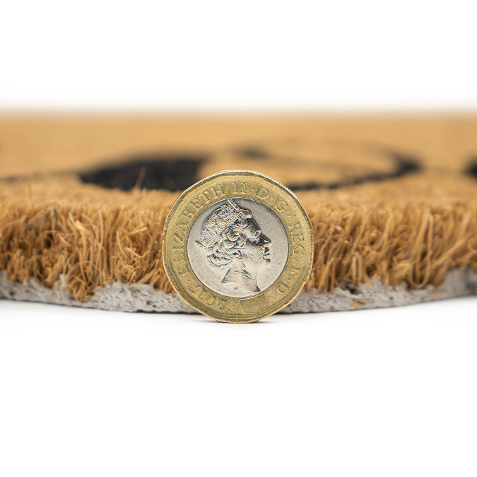 Coir shaped welcome mat close up image 4