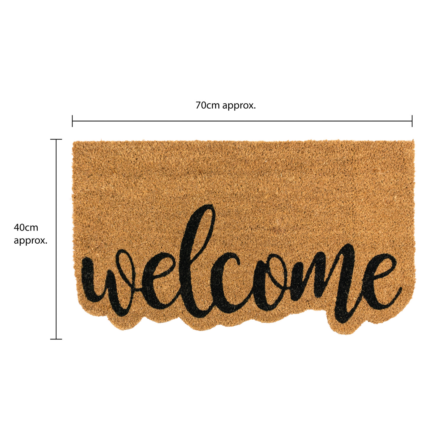 line dimensions image for natural doormat shaped to 'welcome' word