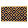 image cut out on white background of rectangular doormat with navy diamond pattern and mustard border