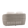 back image cut out on white background of rattan two seat sofa with rattan sides and plush cream cushions