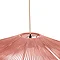 close up image cut out on white background of terracotta wavy woven lampshade, highlight where gold cable attaches to the shade