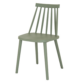image cut out on white background of french grey classic dining chair with spindled back
