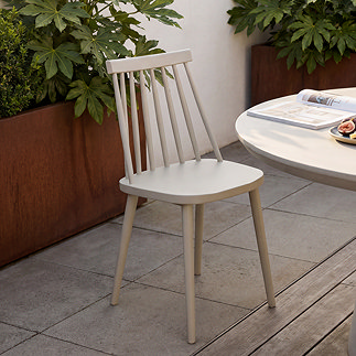 image of classic putty grey garden chair with spindled back and no arms