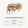 cut out image of 8 seat wood dining table with chairs, dimensions specification written at the bottom