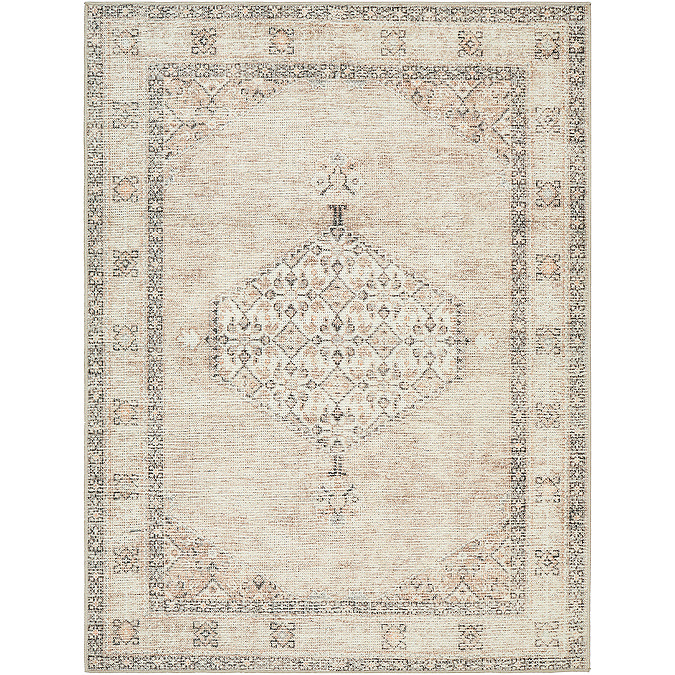 image cut out on white background of light brown vintage rug