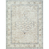 image cut out on white background of grey vintage rug with floral patterns