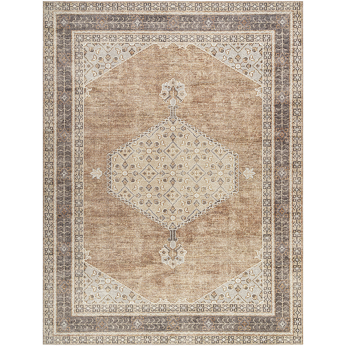 image cut out on white background of brown and tan vintage rug