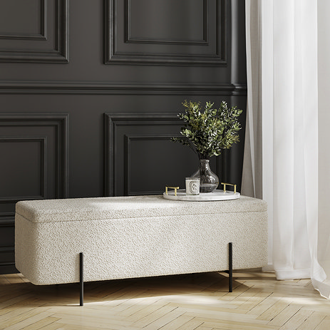 Lilly Boucle Storage Ottoman - Ivory main image