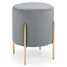 image of grey velvet rounded stool with gold legs, cut out on white background