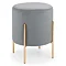 image of grey velvet rounded stool with gold legs, cut out on white background