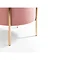 close up on gold accent legs of pink velvet pouffe