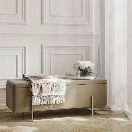Lilly Beige Velvet ottoman image