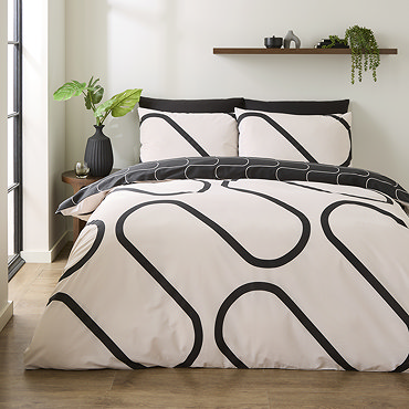 Linear Curve Geo Reversible Duvet Cover Set - Monochrome carousel image