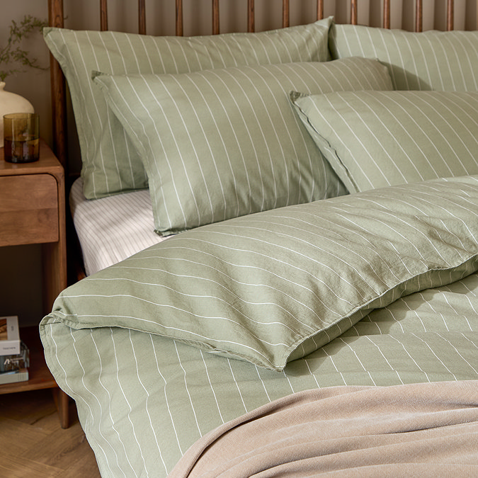 Linear Stripe Duvet Cover Set Forest Green