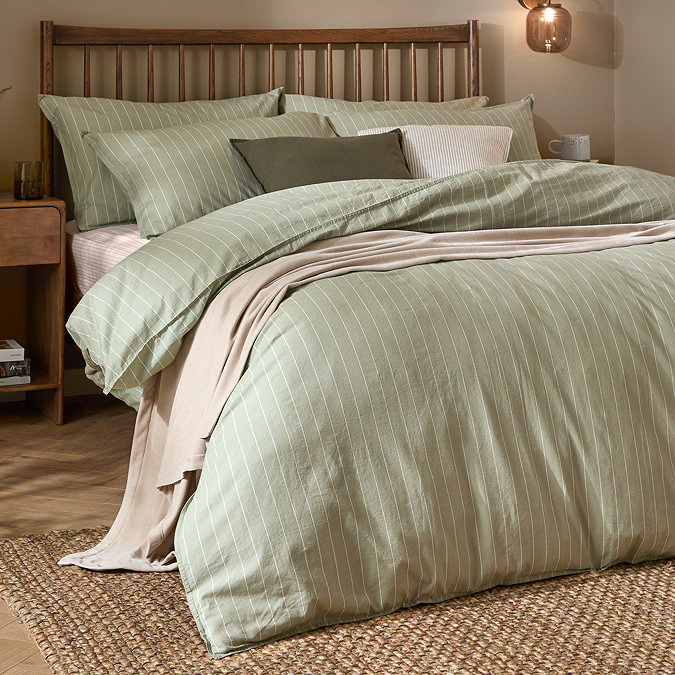 Linear Stripe Duvet Cover Set Forest Green