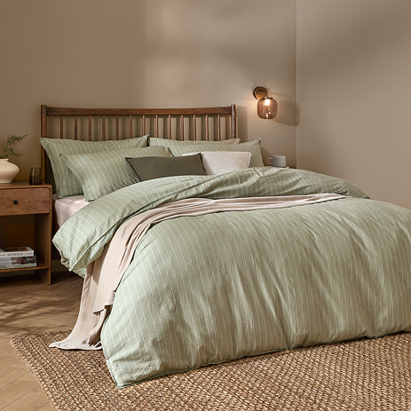 Linear Stripe Duvet Cover Set Forest Green