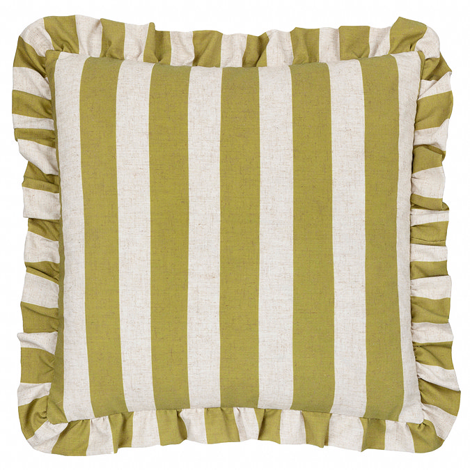 Linen Stripe Cushion in Linen and Olive