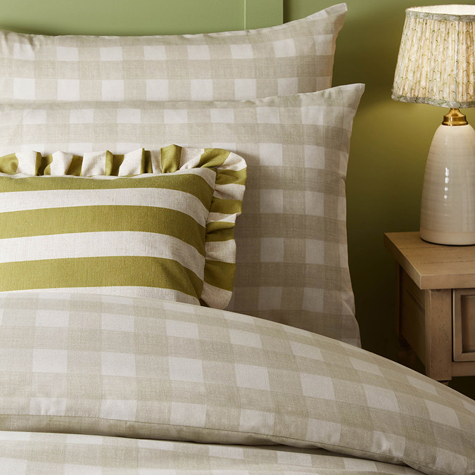 Linen Stripe Cushion in Linen and Olive