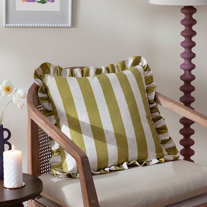 Linen Stripe Cushion in Linen and Olive