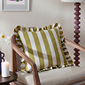 Linen Stripe Cushion in Linen and Olive