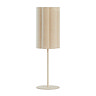 image cut out on white background of linen cylindrical table lamp, no light