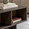 close up image of shelf space of walnut rectangular coffee table