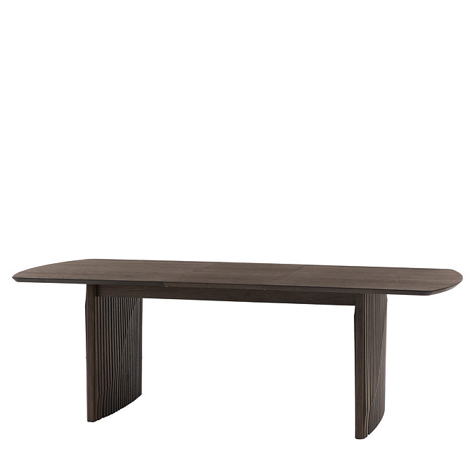 cut out image of rectangular walnut dining table with rounded edges 