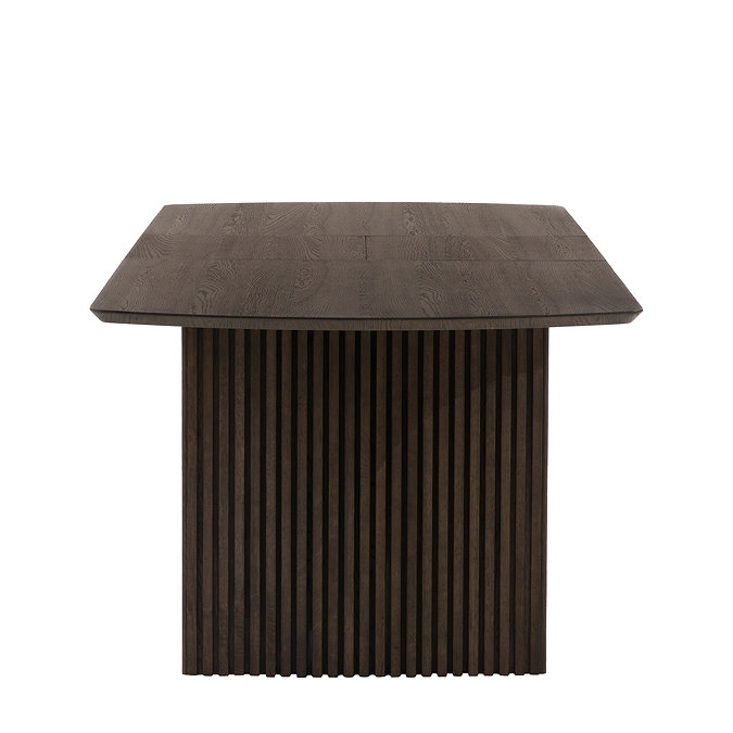 side on cut out of walnut dining table with ribbed legs