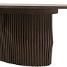 close up image of slatted wave legs of walnut dining table