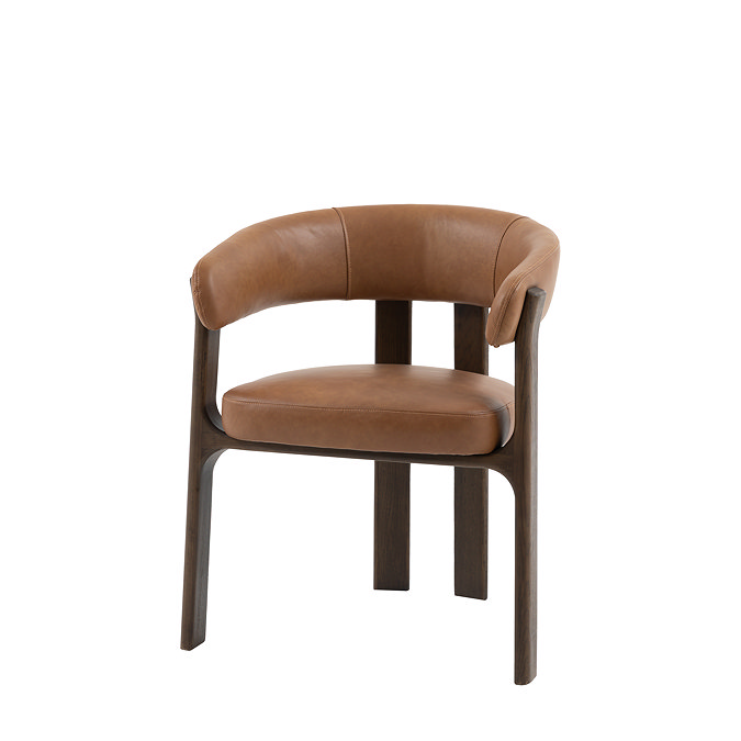 cut out of brown leather dining chair with ash wood legs