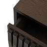 close up image of drawer of wave panelled walnut tv unit slightly open 