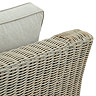 close up image on beige rattan back of garden armchair