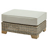 image cut out on white background of rattan footstool with plush top cushion