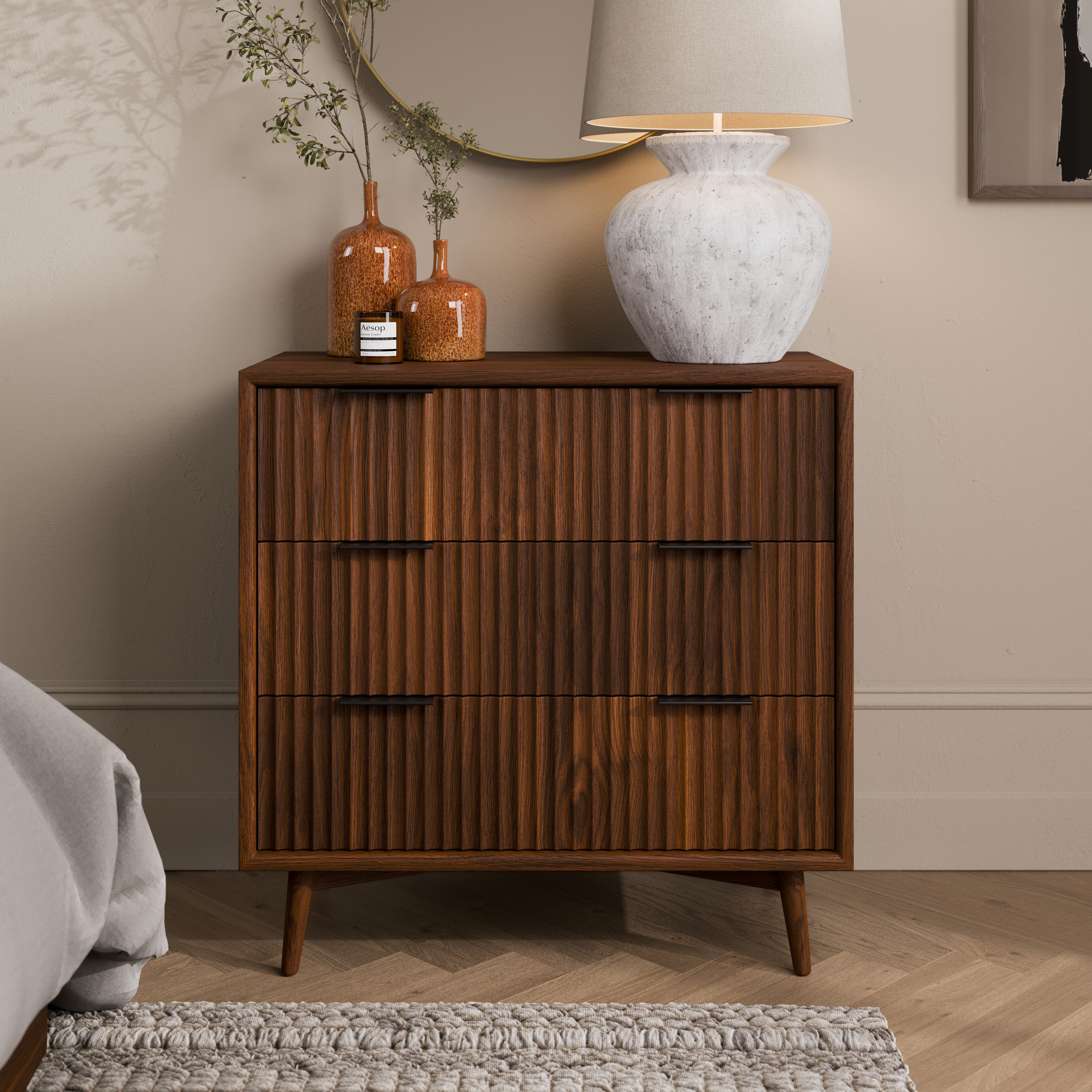 Lombok Wooden 3 Drawer Chest - Coffee