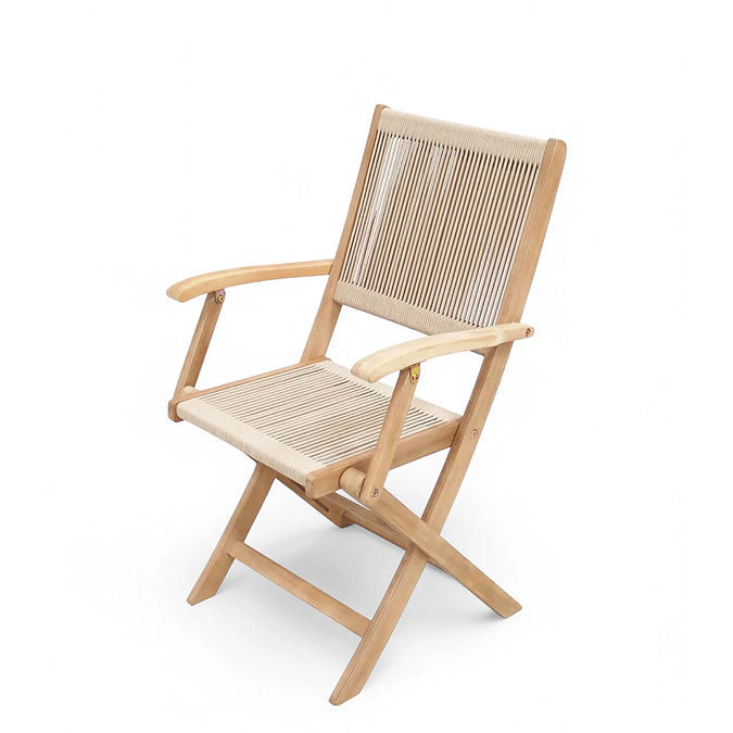 cut out image of acacia wood and rope folding bistro chair
