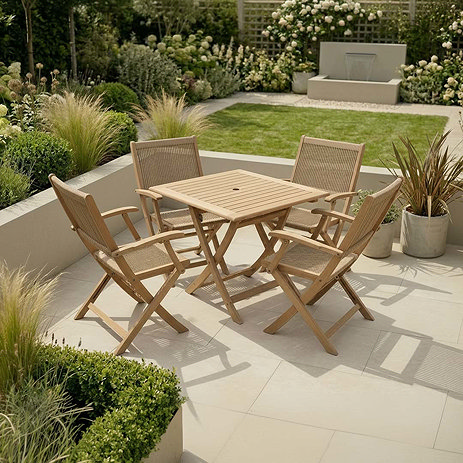 image of square acacia wood bistro set with four chairs