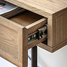 close up image of console table drawer pulled out to show sliding mechanism inside