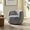 image of dark grey chenille swivel chair on light wooden flooring