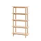 image cut out on white background of tall light oak shelving unit with five shelves