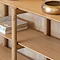 close up on smooth oak surface of wooden shelving unit