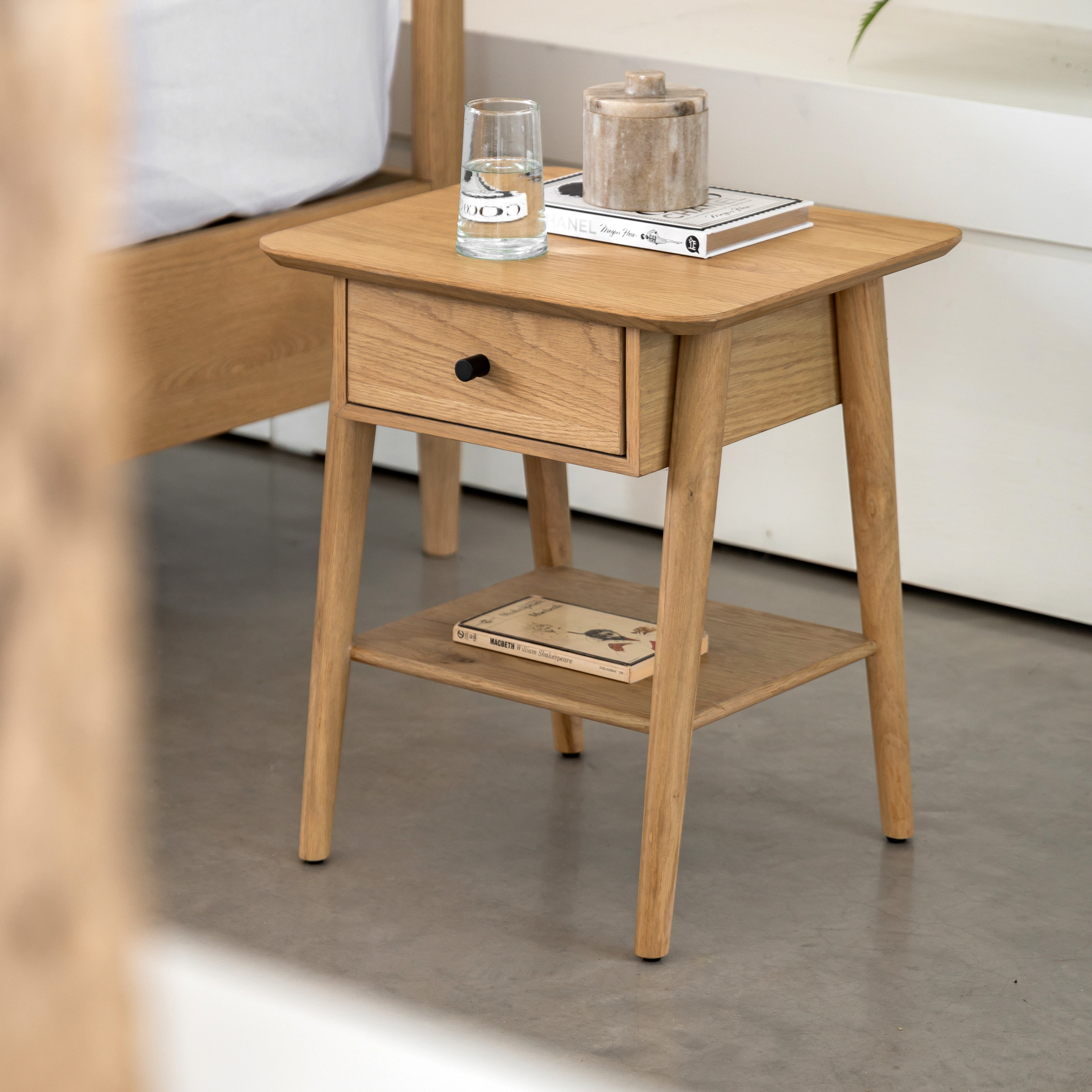 Lostock 1 Draw Natural Oak Bedside Table | MFI