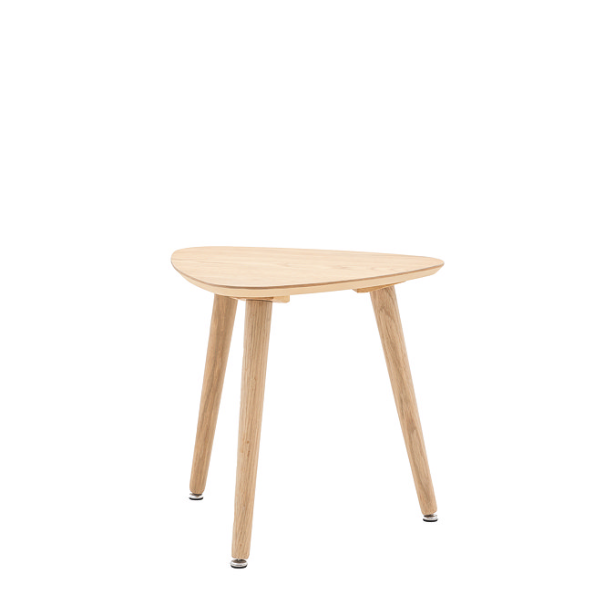 image cut out on white background of triangular light oak side table