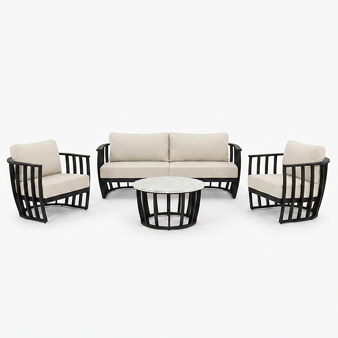 cut out of black open frame garden lounge set
