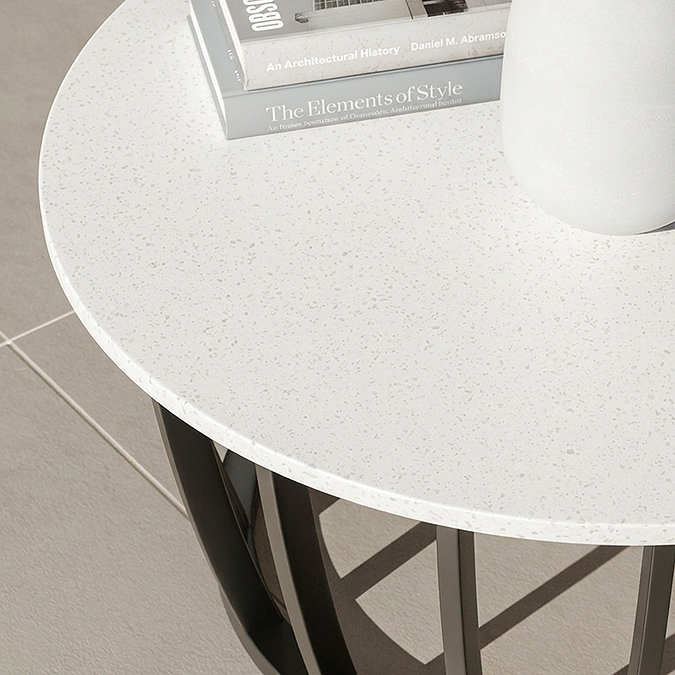 close up image of smooth edge of glass fibre top concrete coffee table