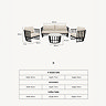 cut out image of black garden lounge set with dimension specifications at the bottom