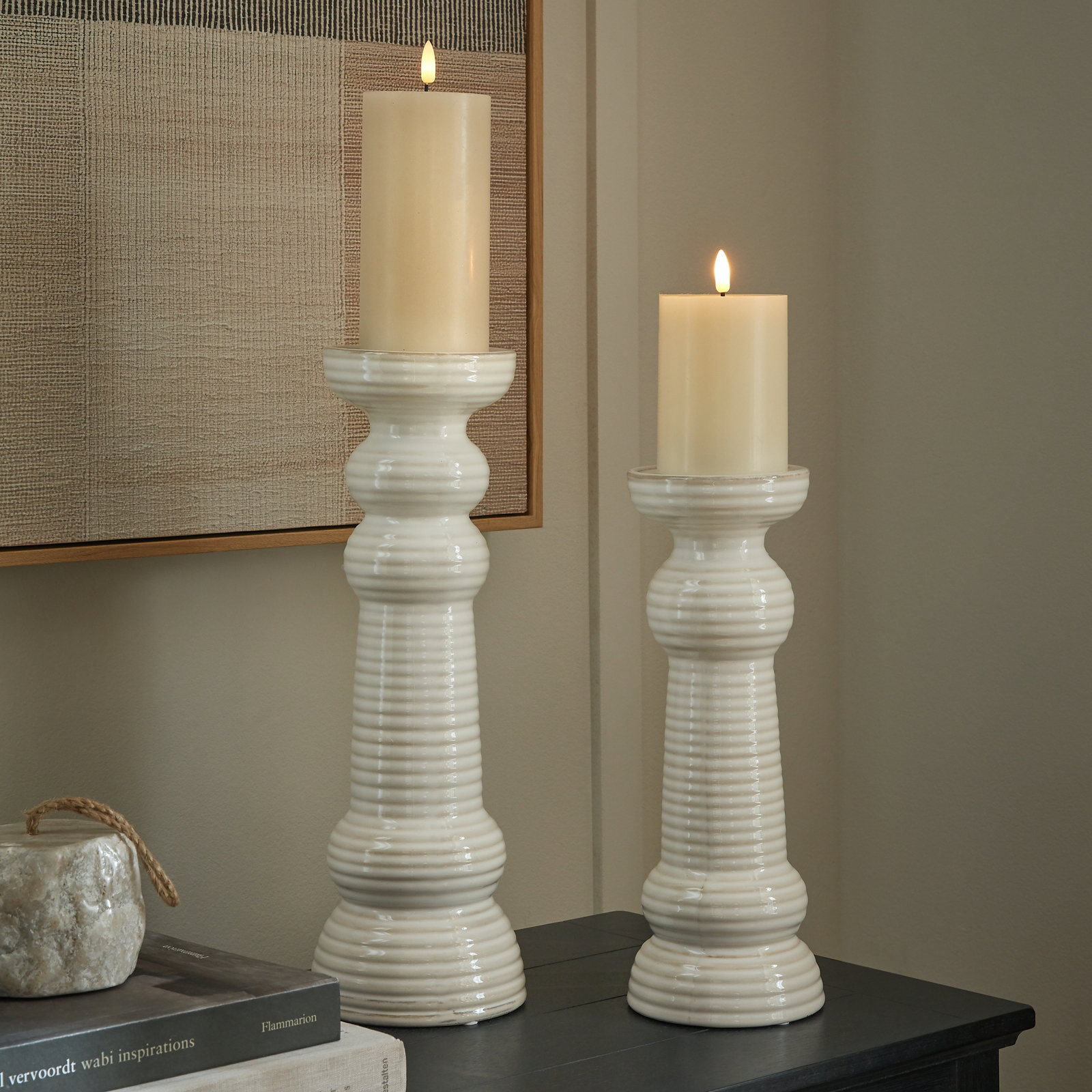 Lucia Large White Ceramic Pillar Candle Holder MFI