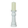 image cut out on white background of medium sized ceramic ribbed candle holder with battery operated candle
